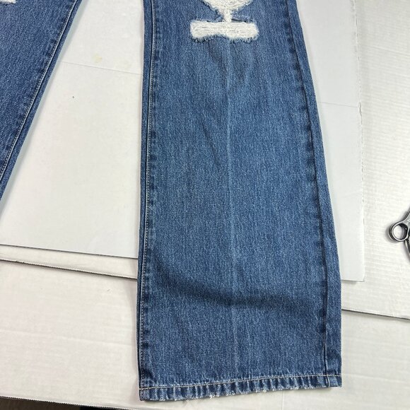 KanCan Jeans Womens 27 90s High Rise Wide Leg Flare Blue Distressed Cotton Denim - Picture 3 of 16